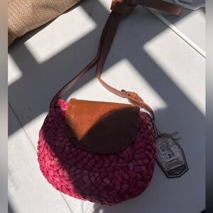 Sun N’ Sand Pink Boho Straw Mini Crossbody Purse